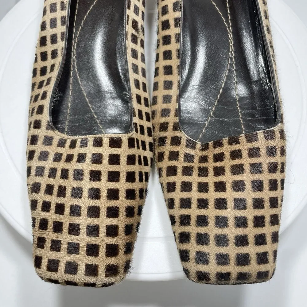 KATE SPADE Made in Italy Checkerboard Calf Hair Square Toe Block Heels 8.5B